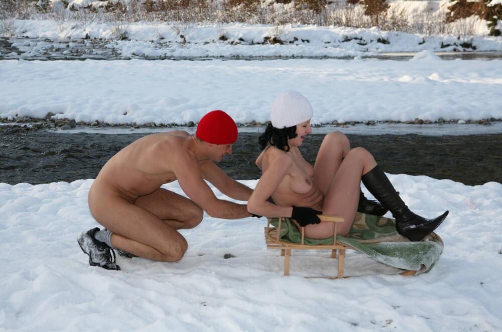 Naturist Girl Snow Day Couples Sled pics - Naturism and nudism value openness of mind and body